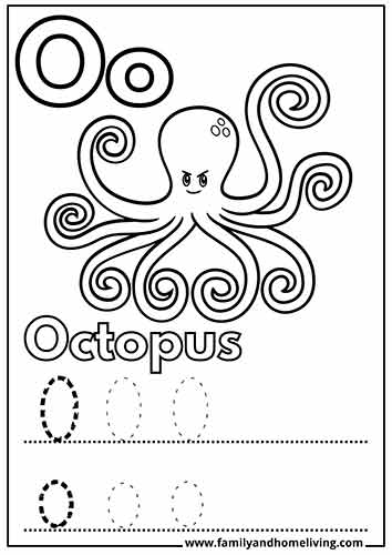 O is for Octopus coloring page for the O-letter