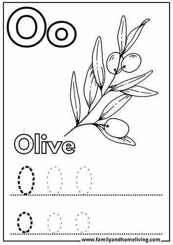 O is for olive coloring page for the letter O