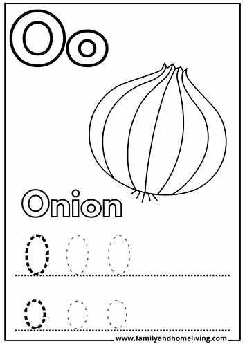 O is for onion coloring sheet for the letter o