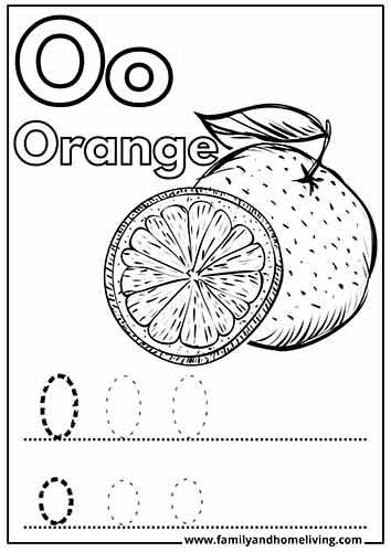 O is for orange O-letter coloring worksheet