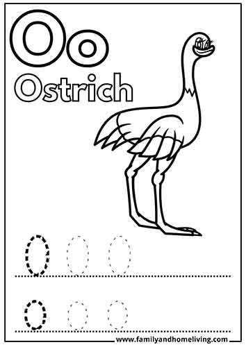 I is for ostrich O-letter coloring picture