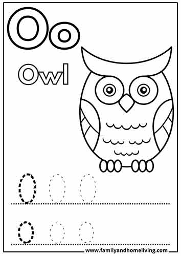 O is for owl coloring worksheet