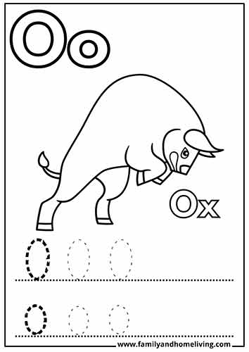 O is for Ox Coloring Worksheet