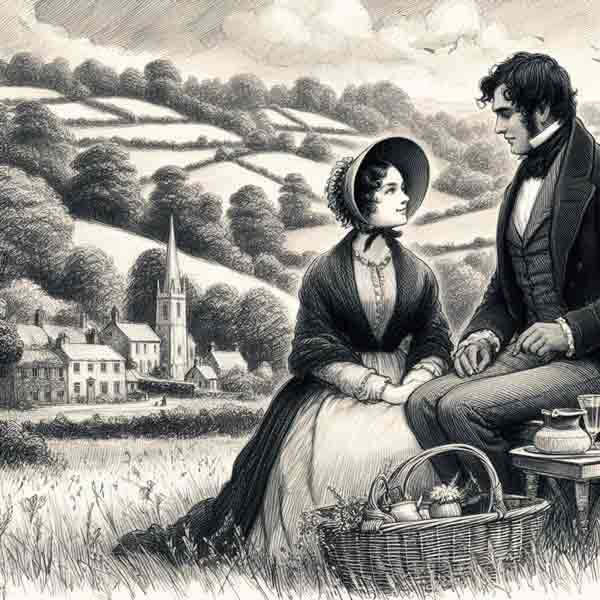 Jane Eyre and Mr Rochester in the countryside