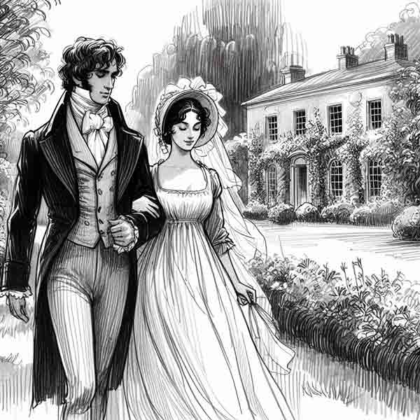 Jane Eyre and Mr. Rochester Walking In The Garden