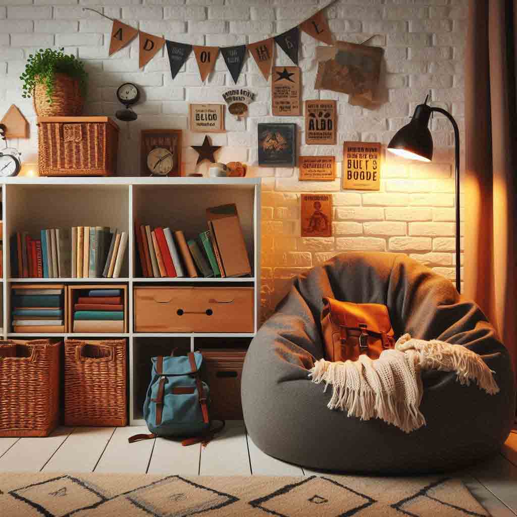 14 Cool Boys Reading Nook Ideas (For Todders through To Teens) 9 A giant beanbag chair is the focal point in this reading nook.