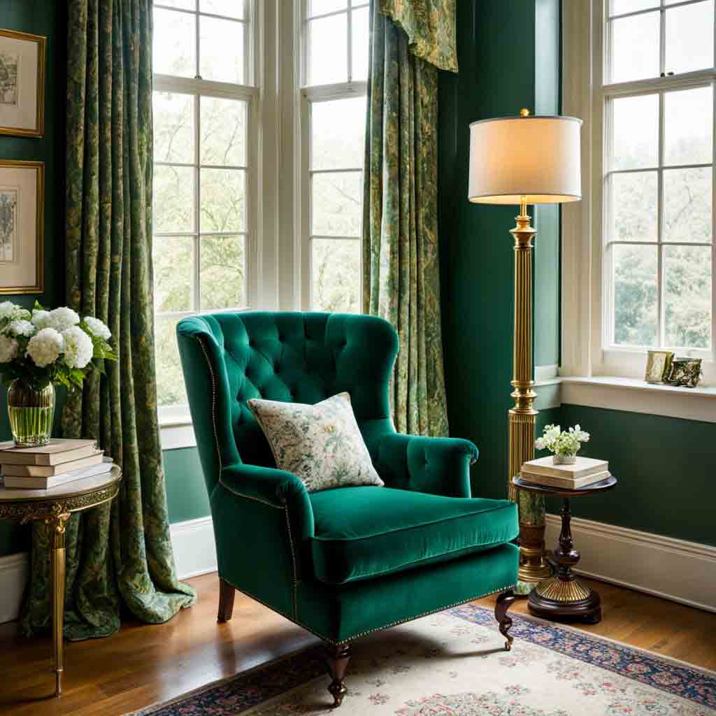 17+ Reading Corner Ideas For Adults: Cozy Ideas To Create Your Dream Space 7 Formal reading corner for adults featuring high back armchair