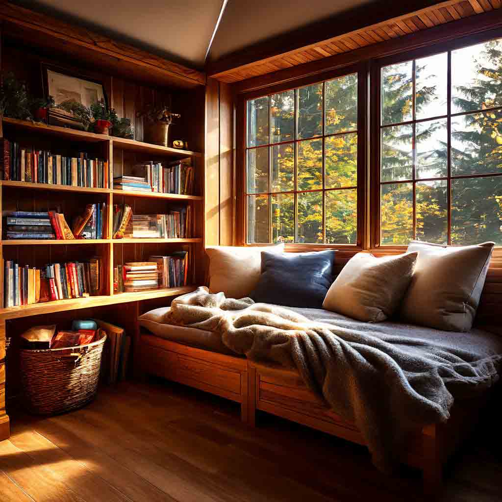 17+ Reading Corner Ideas For Adults: Cozy Ideas To Create Your Dream Space 3 wooden window seat with cottage pane windows