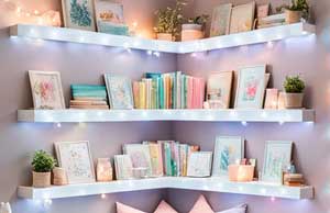 Recreate The Look - Cozy Corner Reading Nook For Girls 11 Long bookshelves in the corner of the room