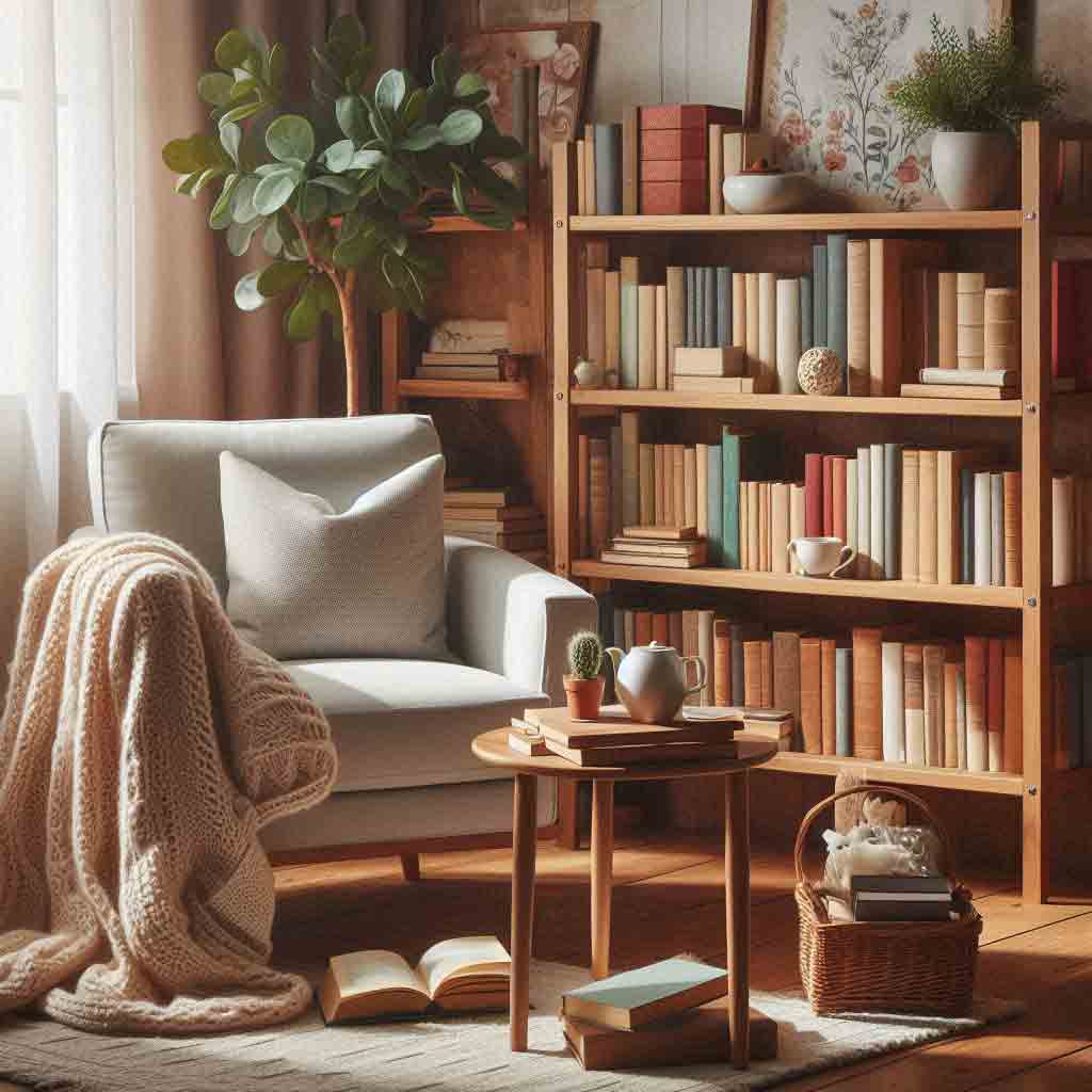 17+ Reading Corner Ideas For Adults: Cozy Ideas To Create Your Dream Space 10 Informal reading nook for adults with wooden bookshelves