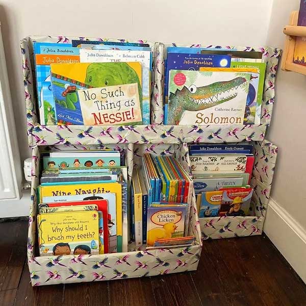 15+ DIY Kids Bookshelf Ideas (With Tutorials) 6 DIY cardboard kids bookshelf