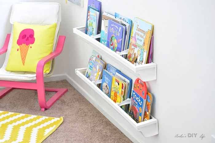 15+ DIY Kids Bookshelf Ideas (With Tutorials) 7 Kids floating gutter bookshelves