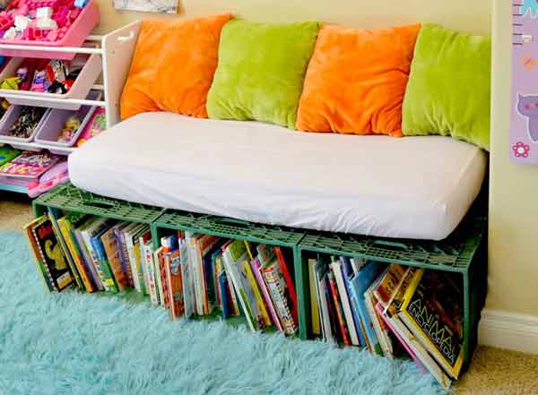 15+ DIY Kids Bookshelf Ideas (With Tutorials) 16 Kids reading bench bookshelf