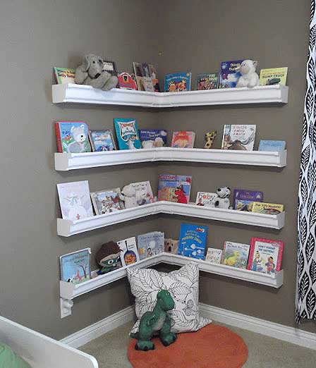 15+ DIY Kids Bookshelf Ideas (With Tutorials) 8 kids corner gutter bookshelf