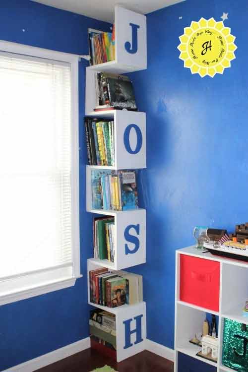 15+ DIY Kids Bookshelf Ideas (With Tutorials) 11 Kids name corner bookshelf