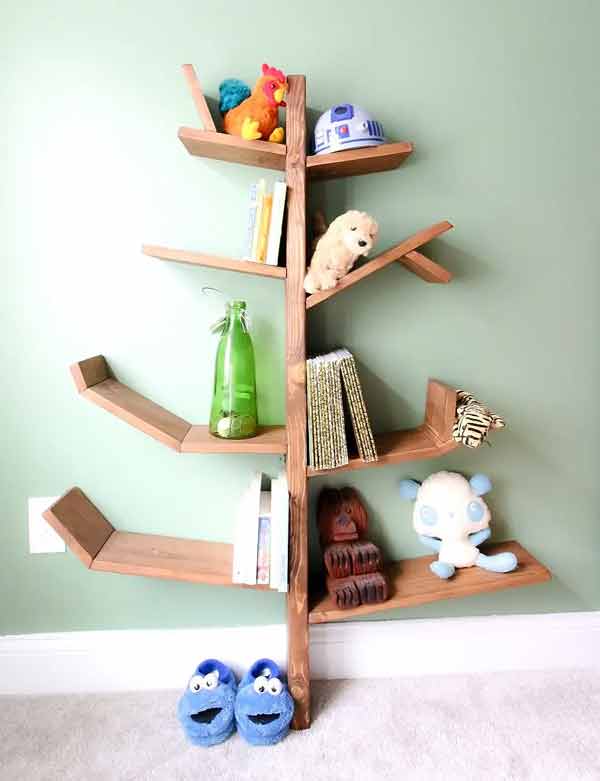 15+ DIY Kids Bookshelf Ideas (With Tutorials) 12 Kids tree DIY bookshelf