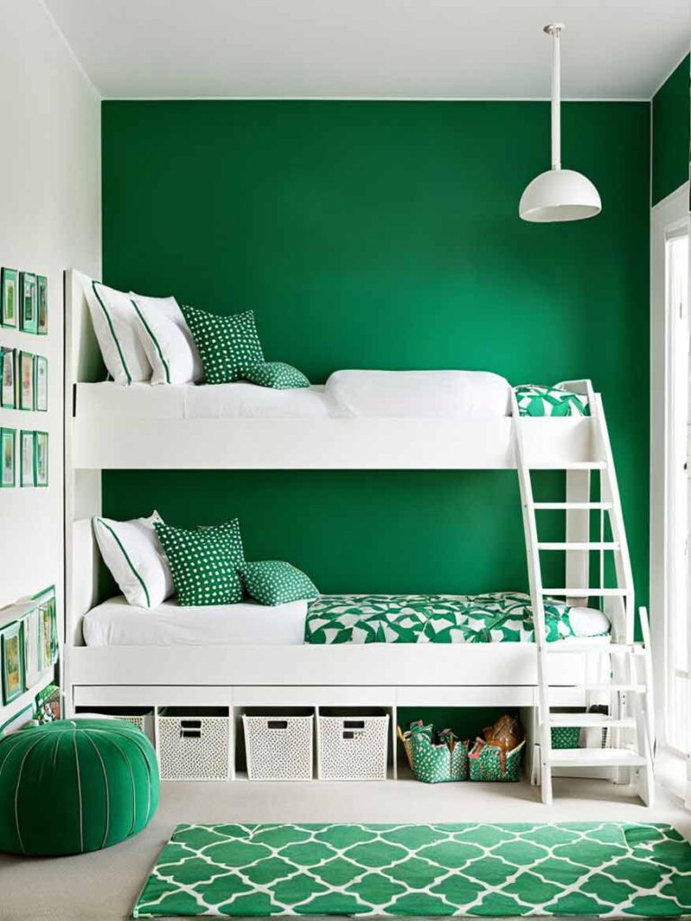 41+ Gorgeously Green Bedroom Ideas For Girls 15 Girls bedroom with emerald green accent wall.