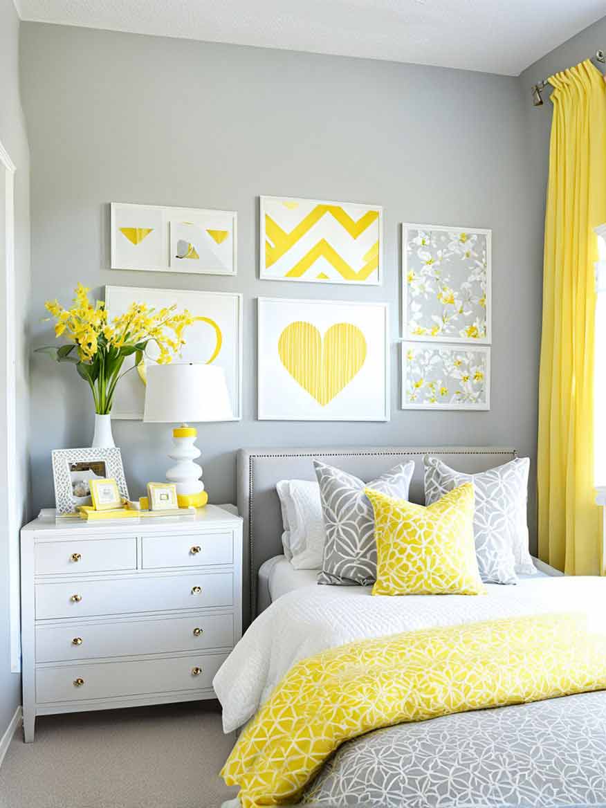 grey and yellow girls bedroom