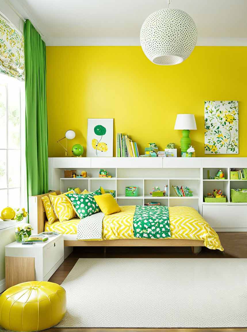 yellow and green girls bedroom