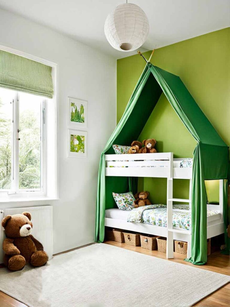 41+ Gorgeously Green Bedroom Ideas For Girls 33 Green white and brown girls bedroom with bunk bed