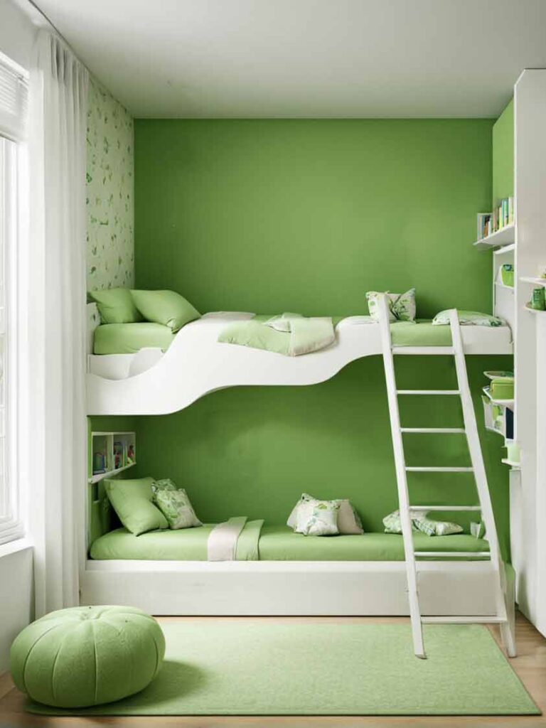 41+ Gorgeously Green Bedroom Ideas For Girls 42 Green and white girls bedroom with white bunk bed