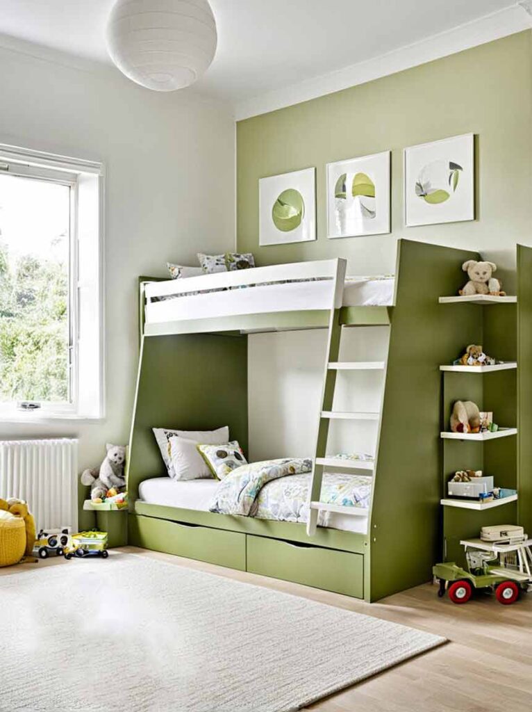 41+ Gorgeously Green Bedroom Ideas For Girls 10 Olive green girls bedroom with bunk bed