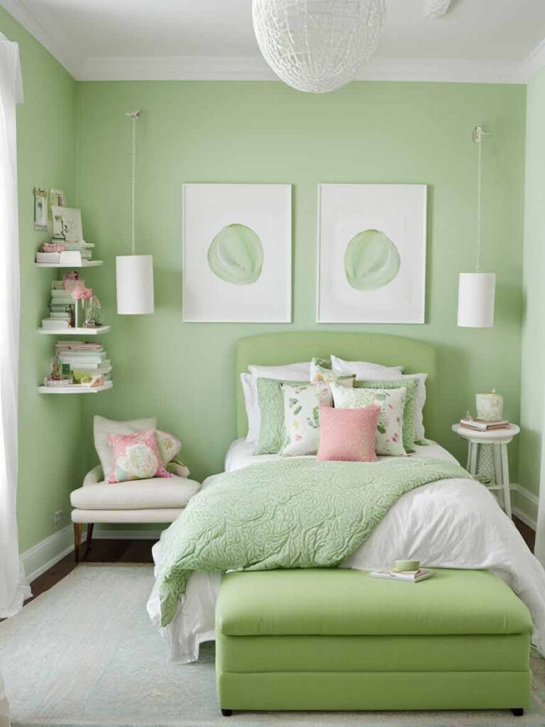 41+ Gorgeously Green Bedroom Ideas For Girls 44 pastel green bedroom with white accents