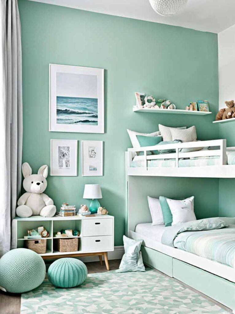 41+ Gorgeously Green Bedroom Ideas For Girls 32 Seafoam green girls bedroom with bunk bed