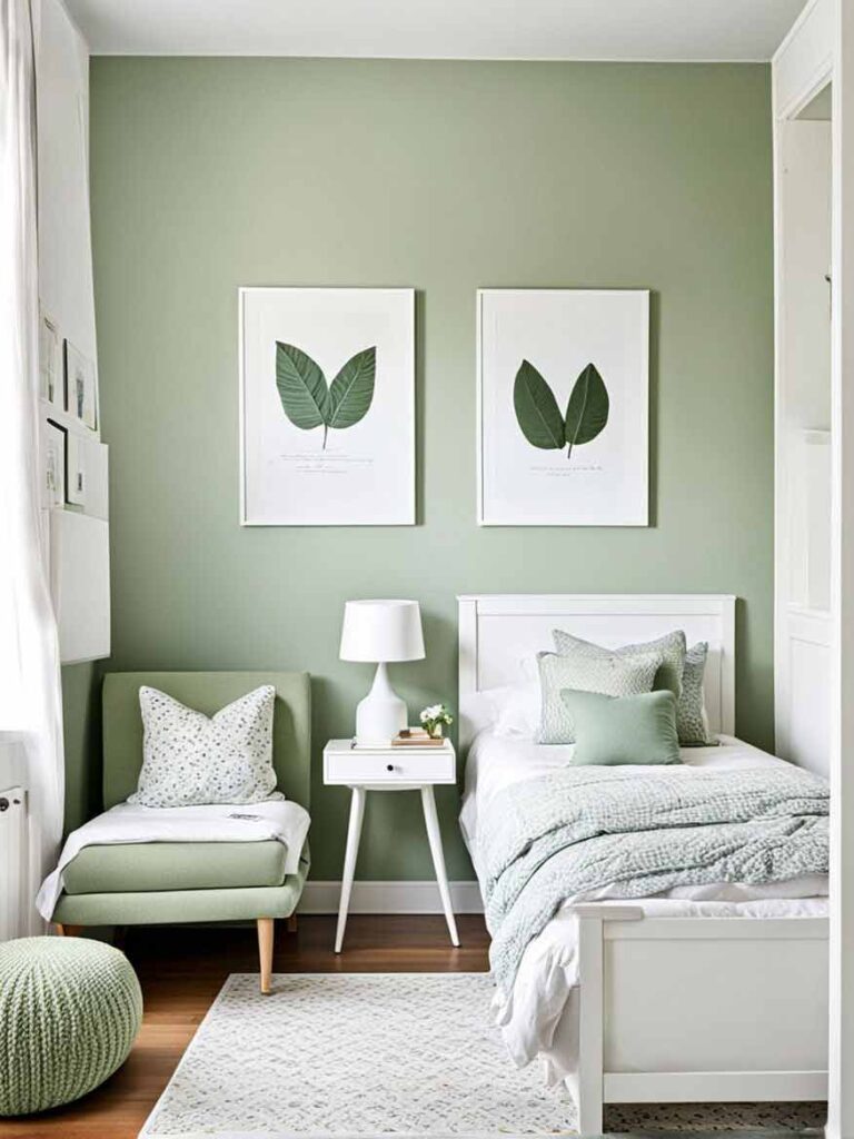 41+ Gorgeously Green Bedroom Ideas For Girls 7 Girls sage green bedroom with white accent colors