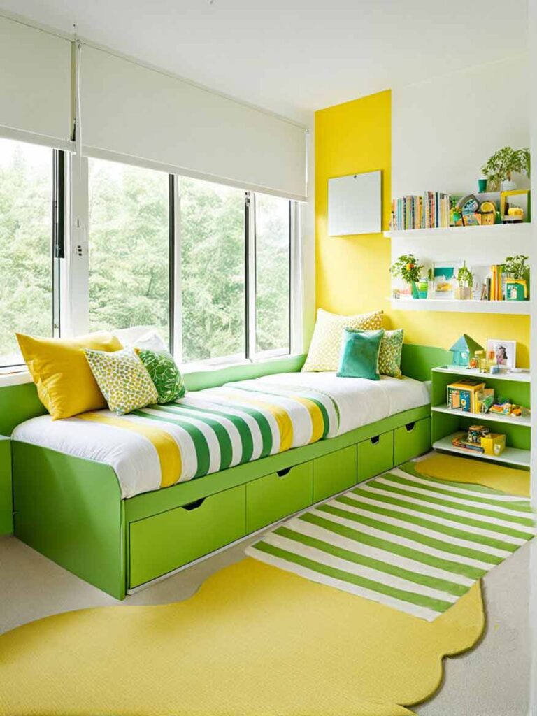 41+ Gorgeously Green Bedroom Ideas For Girls 19 Yellow and green bedroom idea with yellow accent wall