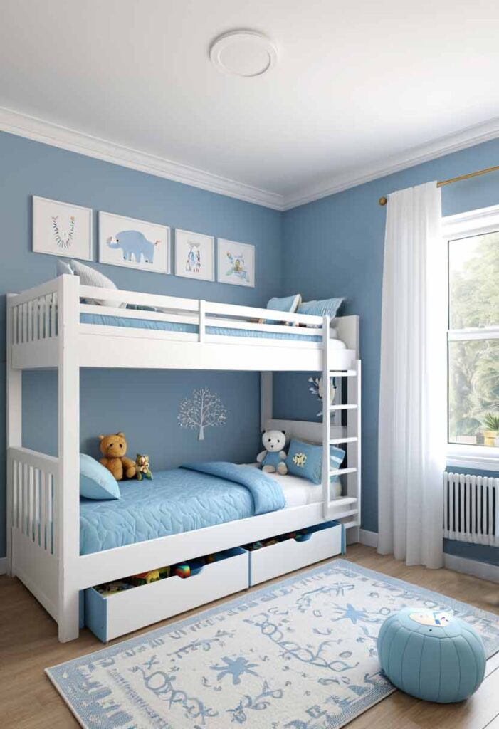 15+ Blue Bedroom Ideas for Girls That Prove Blue Isn't Just for Boys 7 blue white girls bedroom with bunk bed