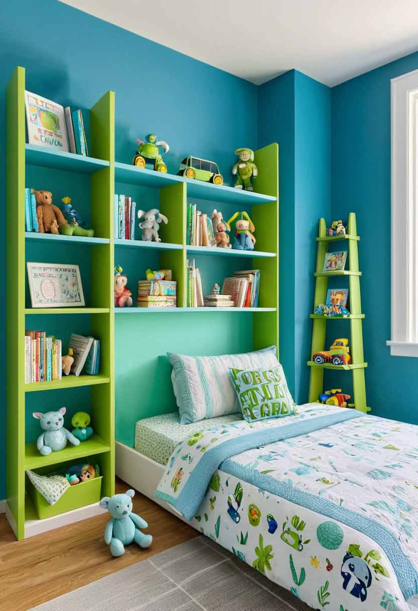 15+ Blue Bedroom Ideas for Girls That Prove Blue Isn't Just for Boys 13 green blue girls bedroom with bookshelves