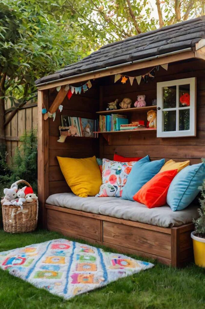 How to Create Cozy Outdoor Reading Nooks for Kids in 10 Easy Steps 7 wooden outdoor kids reading nook